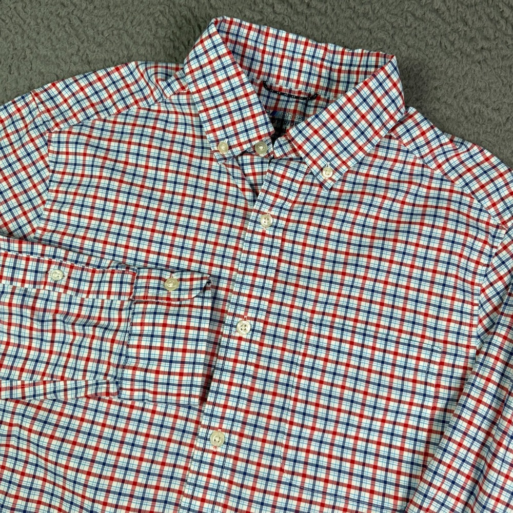 Vineyard Vines On The Go Performance Shirt Mens S Red Blue Plaid Brrr OTG